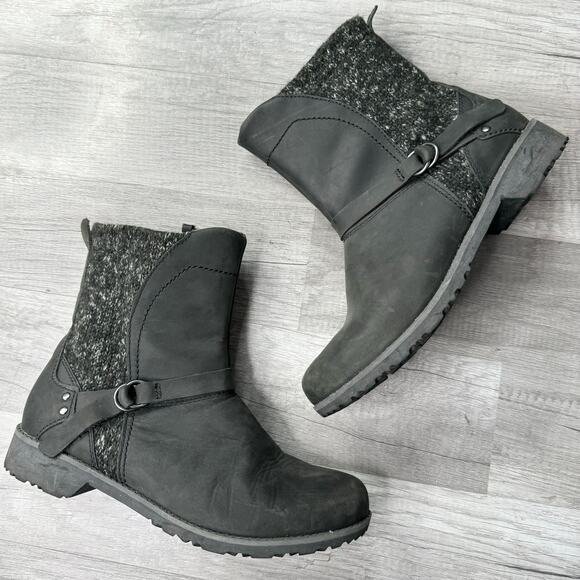 Eddie Bauer Black Leather & Wool Trace Ankle Boots Size 8 1/2 - Picture 3 of 8